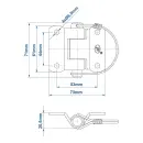 Drop side hinge with snap tube plug